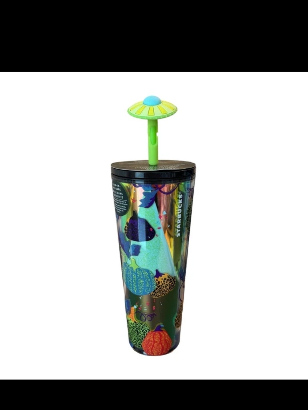 Starbucks Green Iridescent Pumpkin Pattern Tumbler with UFO Straw.